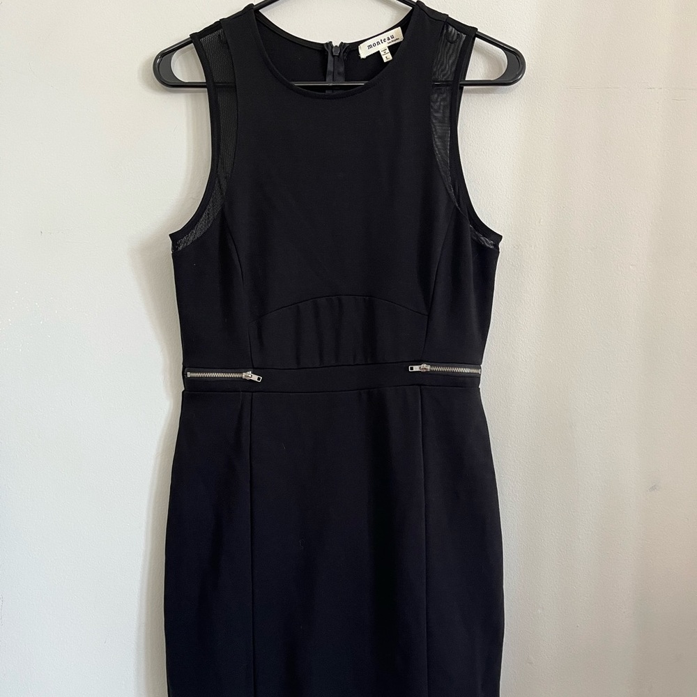 Black pencil dress with mesh accents